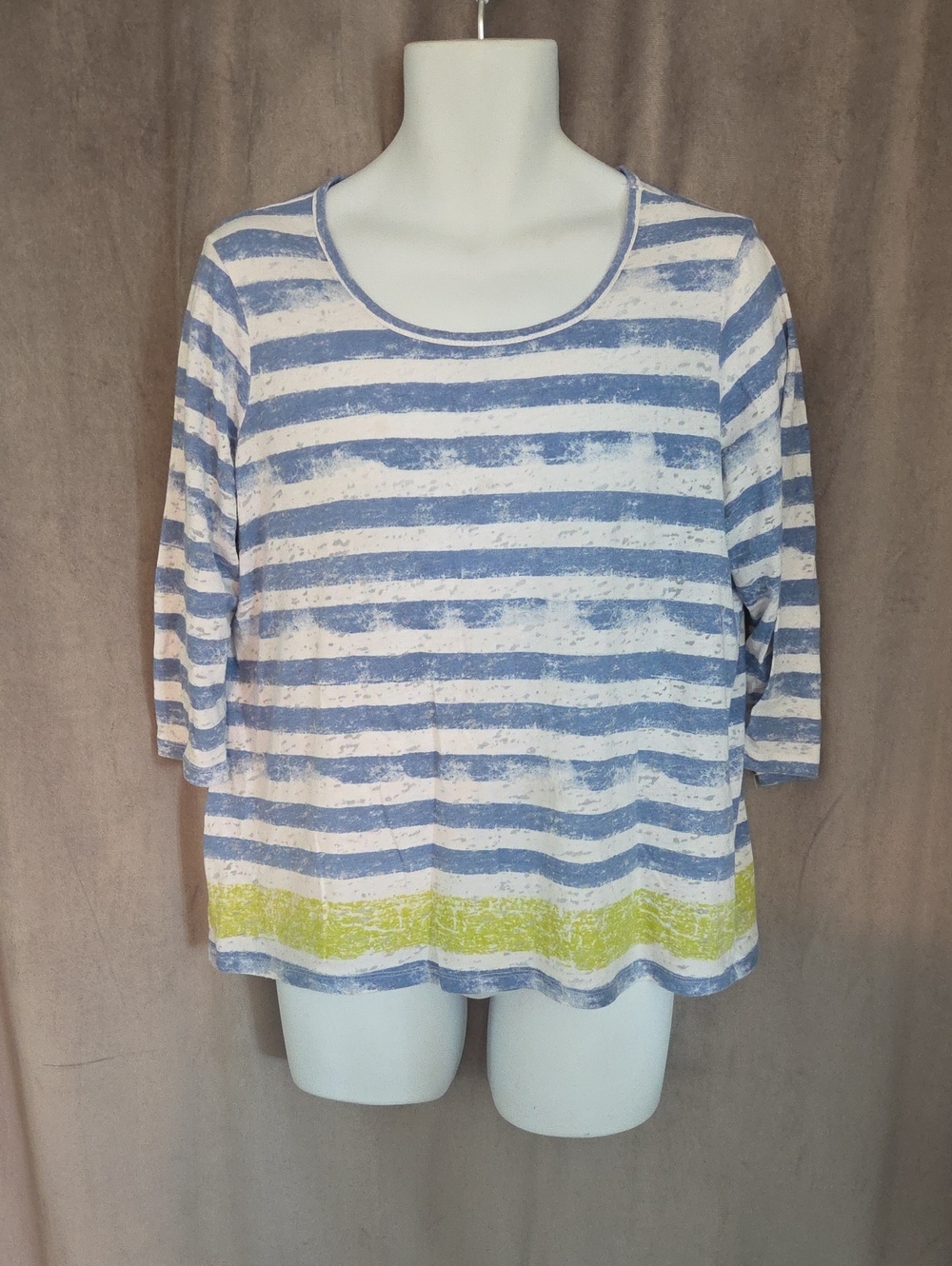 Tribal 1X Blue, White and Yellow Striped Scoop Neck Tee